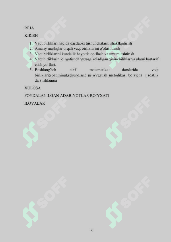 Mavzu: “Boshlang’ich sinf matematika darslarida vaqt birliklari(soat,minut,sekund,asr) ni o’rgatish metodikasi.” KURS ISHI 2