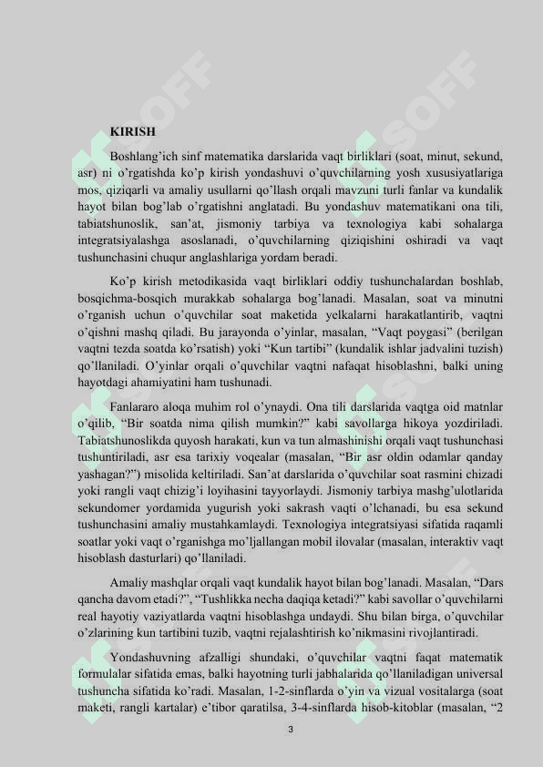 Mavzu: “Boshlang’ich sinf matematika darslarida vaqt birliklari(soat,minut,sekund,asr) ni o’rgatish metodikasi.” KURS ISHI 3