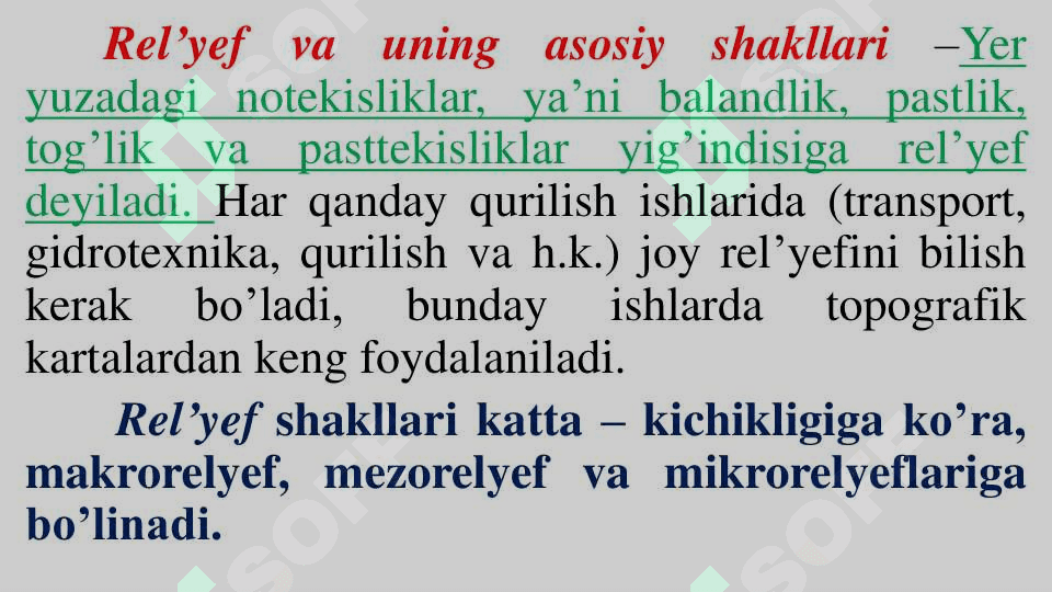 Joyning relyefi va uni karta va planlarda tasvirlanishi 2