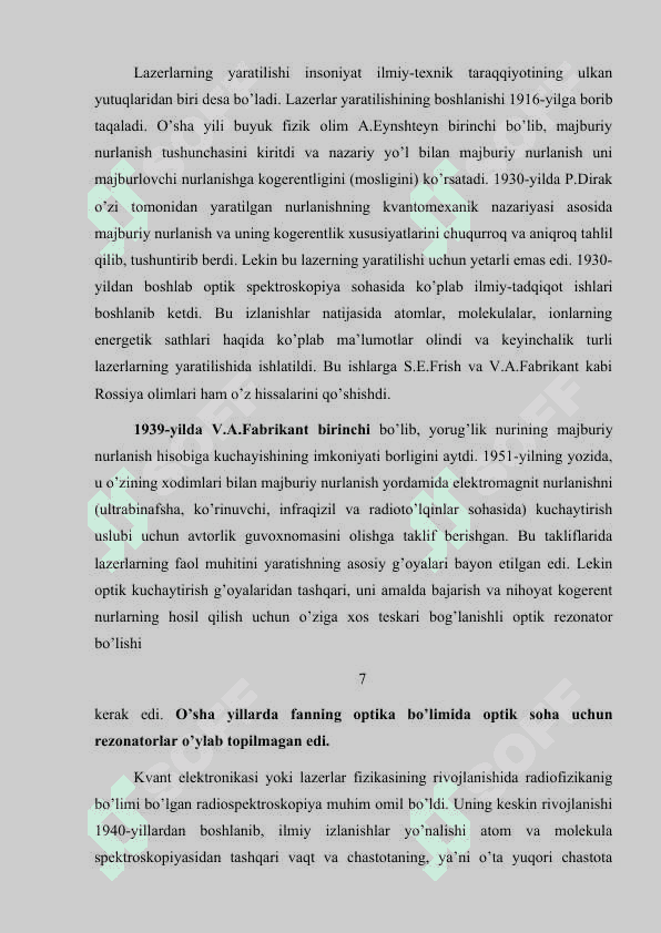 OPTIK KVANT GENERATORLAR LAZERLAR. 6