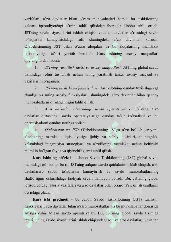 O'ZBEKISTON RESPUBLIKASINING BUTUN JAHON SAVDO TASHKILOTIGA A'ZO BO'LIB KIRISH MASALALARI. 4