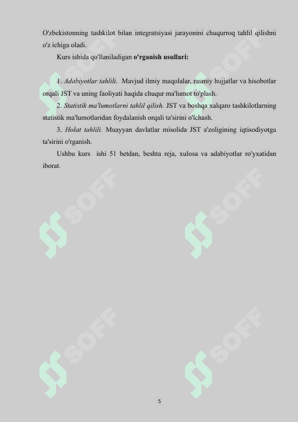O'ZBEKISTON RESPUBLIKASINING BUTUN JAHON SAVDO TASHKILOTIGA A'ZO BO'LIB KIRISH MASALALARI. 5