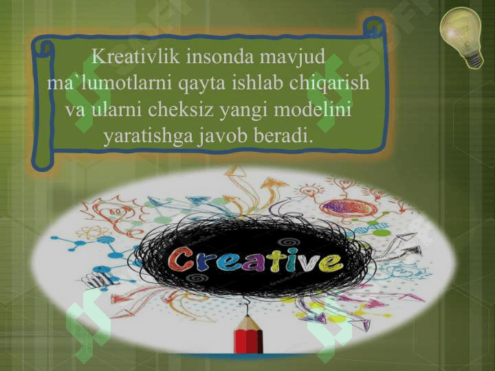 Kreativ fikrlash faniga kirish. Shaxsiy ijod va ijodiy fikrlash vositalari. Fikrlаrni yarаtish: “Аqliy hujum”. 6