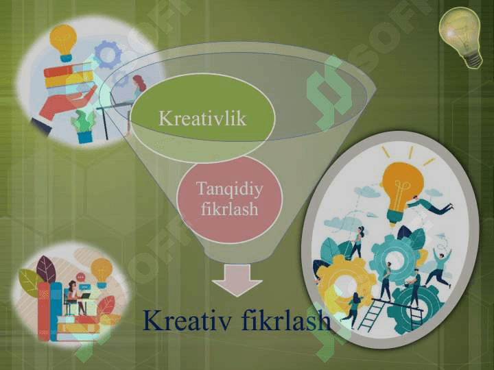 Kreativ fikrlash faniga kirish. Shaxsiy ijod va ijodiy fikrlash vositalari. Fikrlаrni yarаtish: “Аqliy hujum”. 8