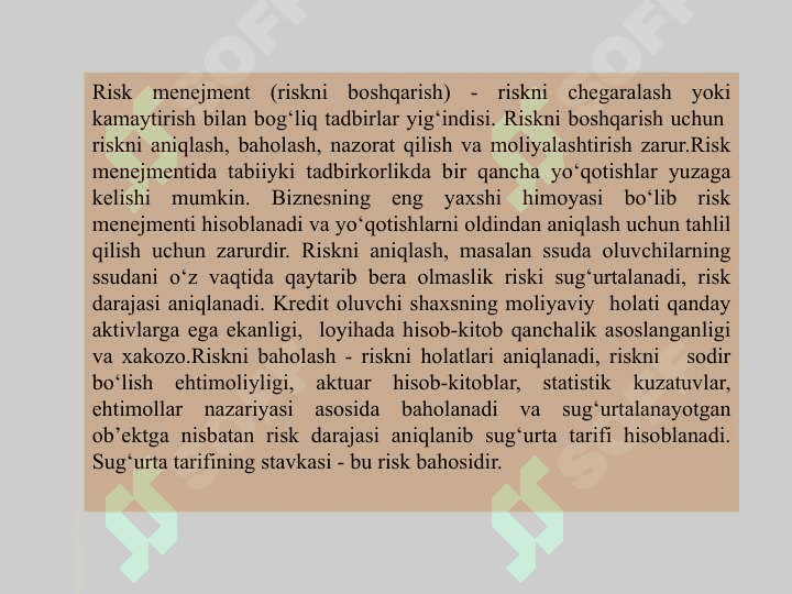 RISK VA RISK TRANSFORMATSIYASINING SUG‘URTADAGI ROLI. 8