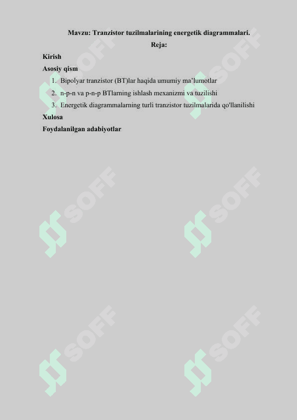 Tranzistor tuzilmalarining energetik diagrammalari 2