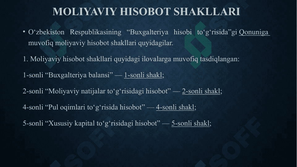 MOLIYAVIY HISOBOT SHAKLLARI VA MOLIYAVIY HISOBOTNI BAHOLASH ME'ZONLARI 3