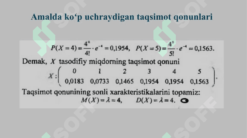 Amalda ko`p uchraydigan taqsimot qonunlari. Binominal taqsimot 8