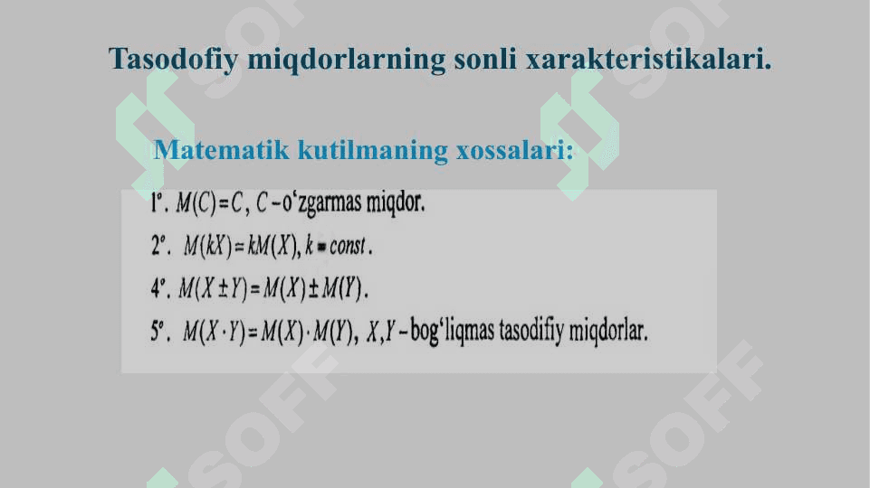 Tasodifiy miqdorlarning sonli xarakteristikalari. 5