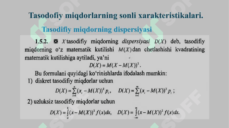 Tasodifiy miqdorlarning sonli xarakteristikalari. 6