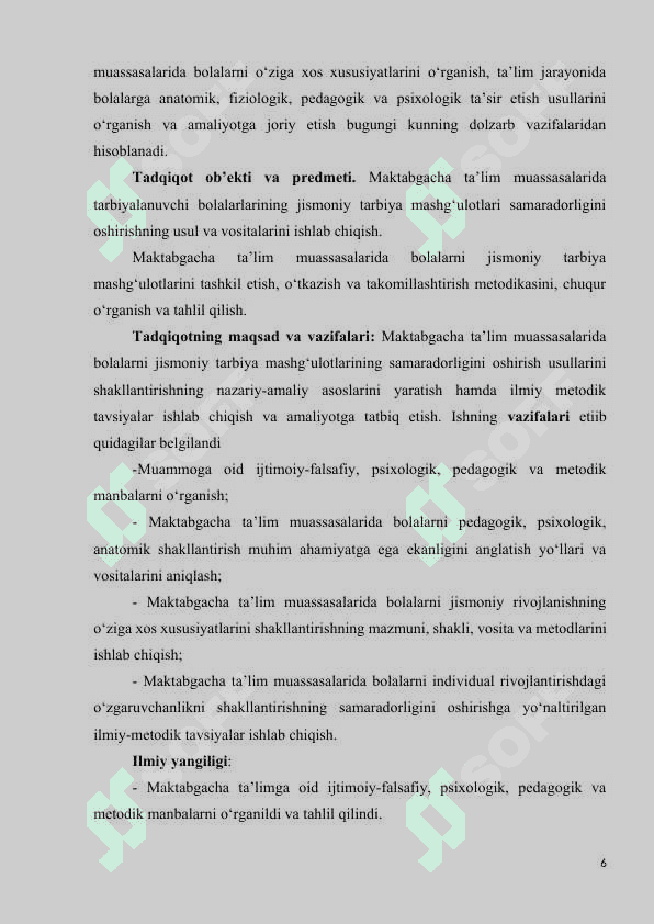 Bolalar bog‘chasida jismoniy tarbiya ishlarini tashkil etishning holati 6
