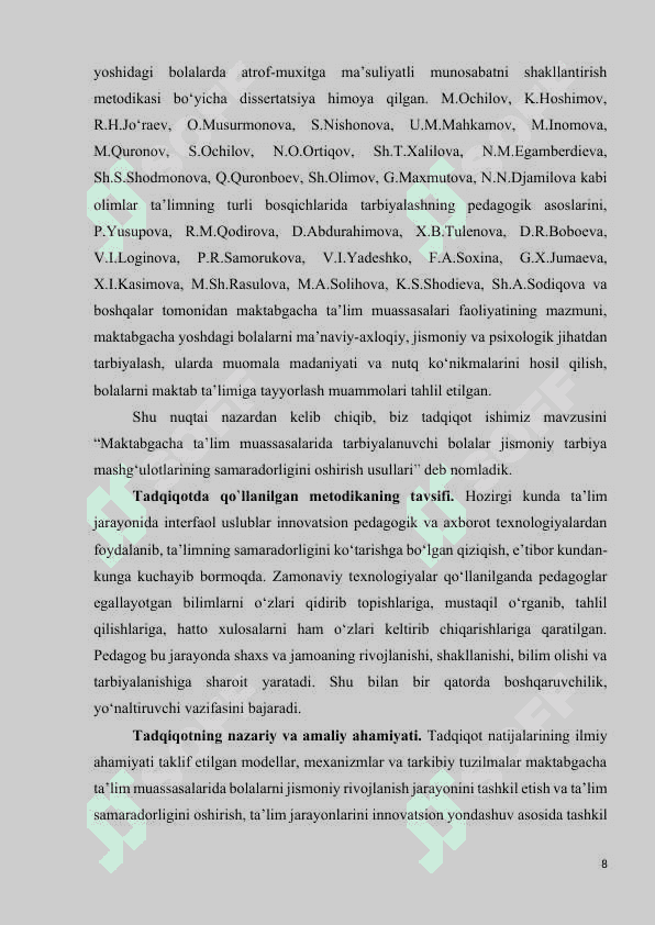 Bolalar bog‘chasida jismoniy tarbiya ishlarini tashkil etishning holati 8