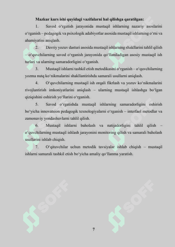 Savod o‘rgatish davriy yozuv dasturida mustaqil ishlarni tashkil etish. 7