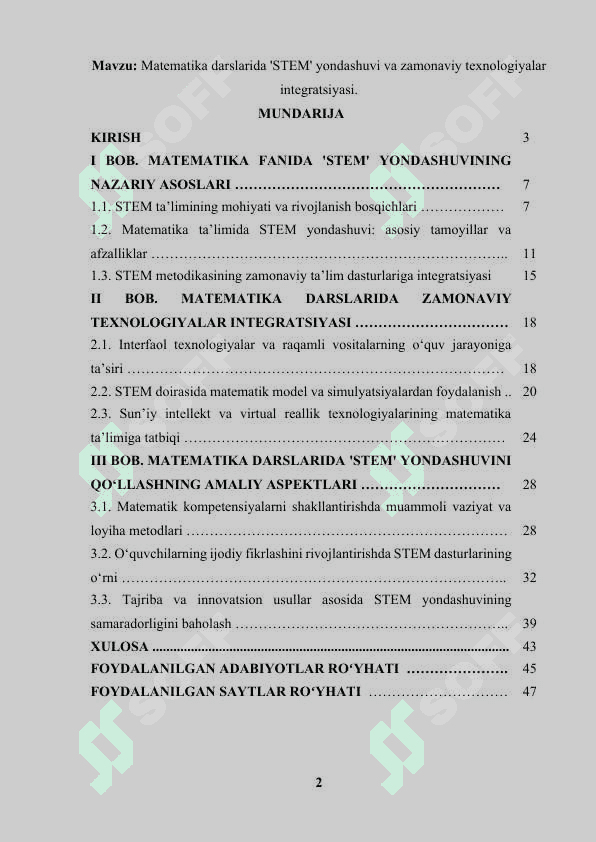 Matematika darslarida 'STEM' yondashuvi va zamonaviy texnologiyalar integratsiyasi. 2