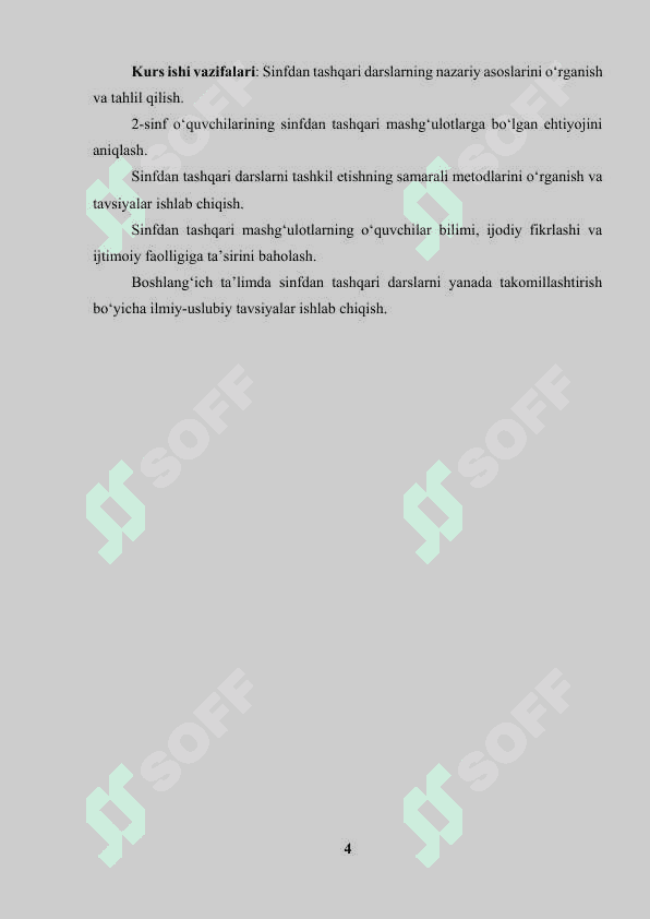 Sinfdan tashqari boshlang'ich bosqich darslarini tashkil etish 2-sinf 4