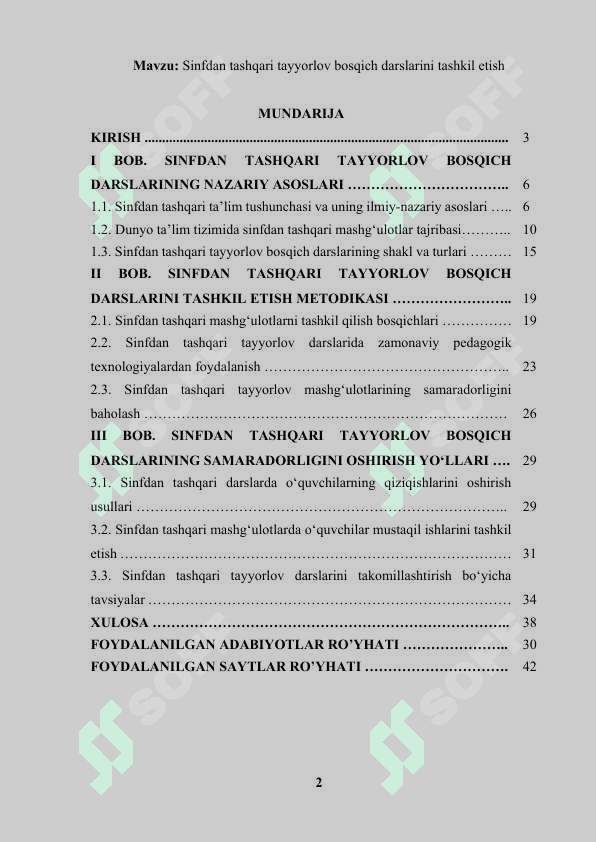 Sinfdan tashqari tayyorlov bosqich darslarini tashkil etish 2