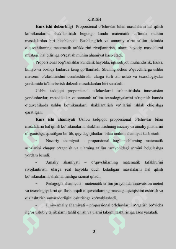 Proporsional o'lchovlar bilan masalalarni hal qilish ko'nikmalarini shakllantirish. 3