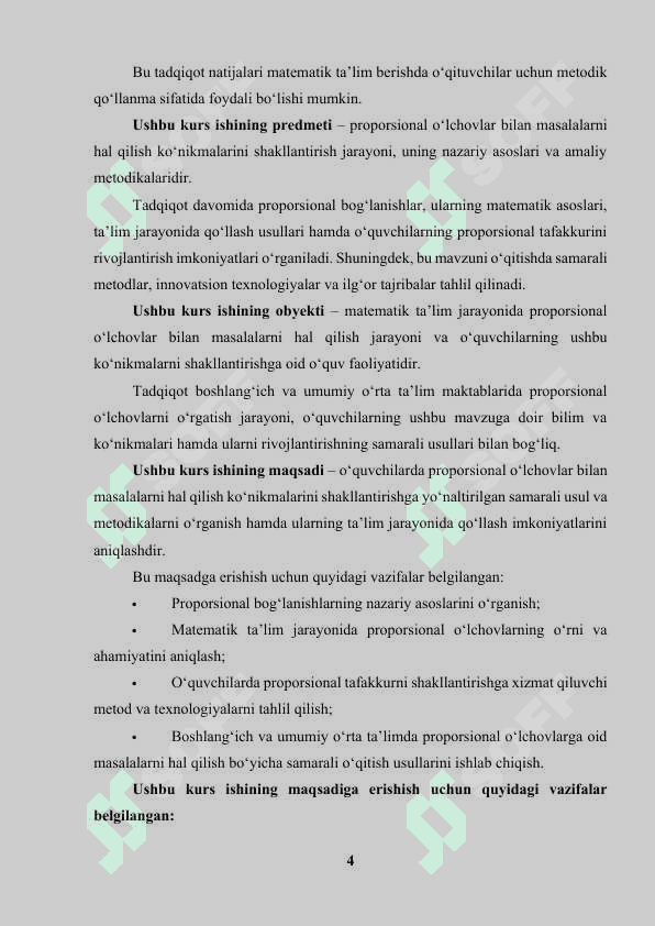 Proporsional o'lchovlar bilan masalalarni hal qilish ko'nikmalarini shakllantirish. 4