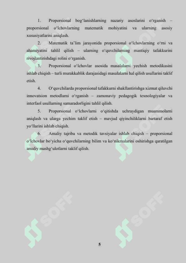 Proporsional o'lchovlar bilan masalalarni hal qilish ko'nikmalarini shakllantirish. 5