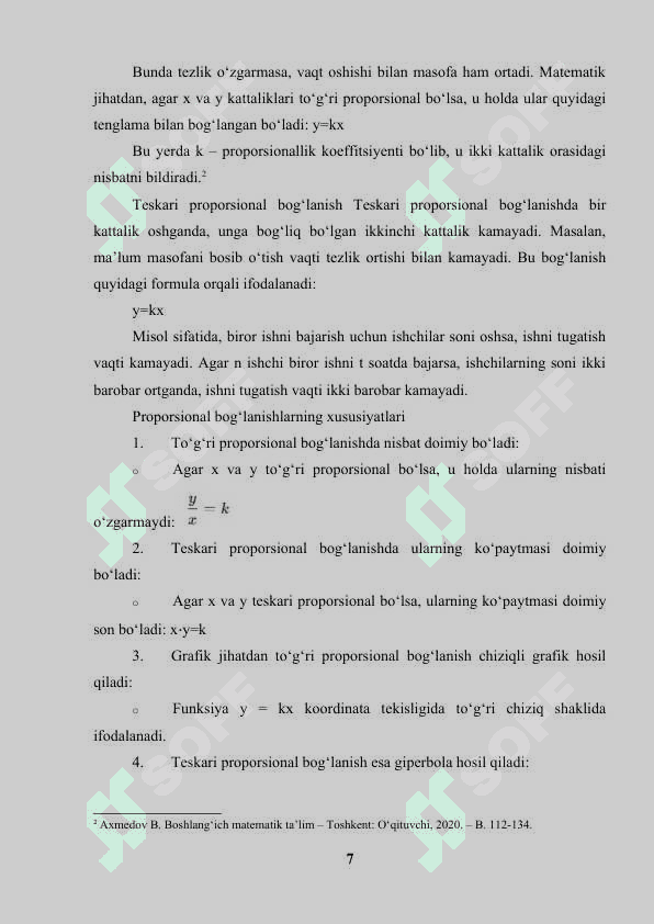 Proporsional o'lchovlar bilan masalalarni hal qilish ko'nikmalarini shakllantirish. 7