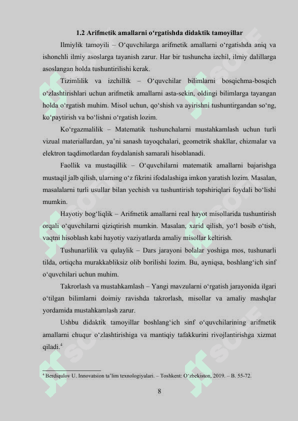 Boshlangʻich sinf oʻquvchilari arifmetik amallarni oʻrganishda mantiqiy va algoritmik madaniyat elementlarini qoʻllash 8