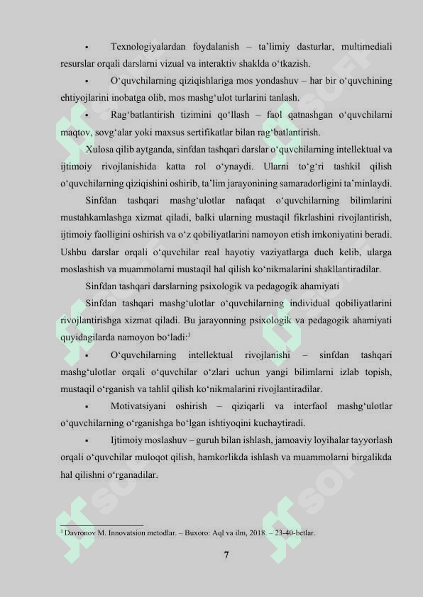 Sinfdan tashqari asosiy bosqich darslarini tashkil etish 7