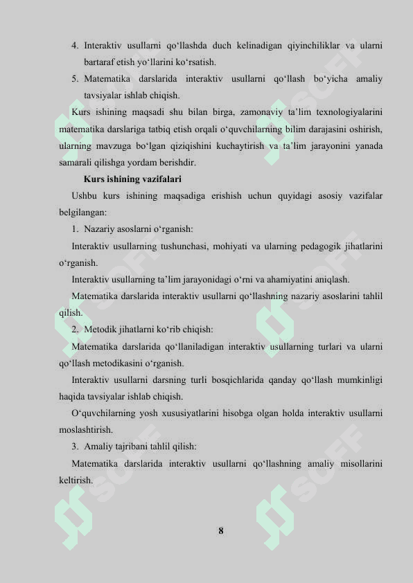Matematika darsida interaktiv usullardan foydalanishning samaradorligi 8