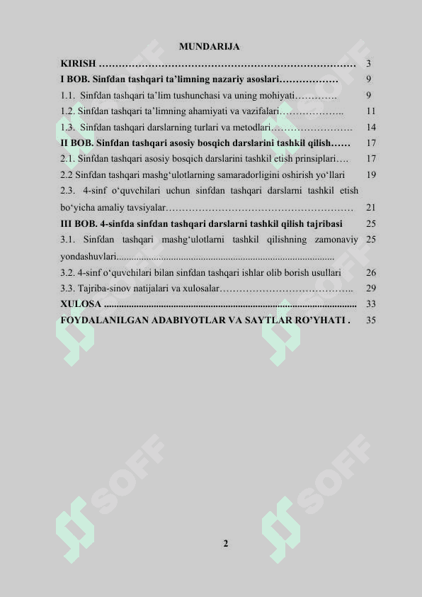 Sinfdan tashqari asosiy bosqich darslarini tashkil qilish 4 sinf 2