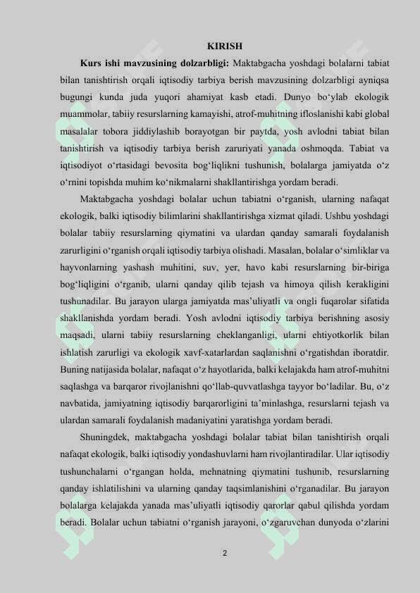 Maktabgacha yoshdagi bolalarni tabiat bilan tanishtirish orqali iqtisodiy tarbiya berishning ahamiyati. 2