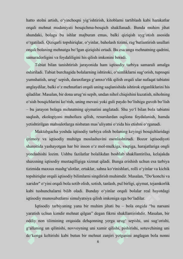 Maktabgacha yoshdagi bolalarni tabiat bilan tanishtirish orqali iqtisodiy tarbiya berishning ahamiyati. 6