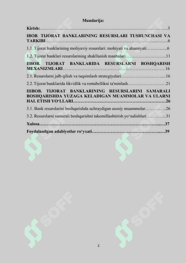 Tijorat banklarining resurslari va ularni samarali boshqarish masalalari 2