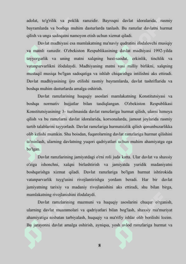 Davlat va huquq ramzlarini hurmat qilish huquqiy madaniyat yuksakligi kòrsatgich 8