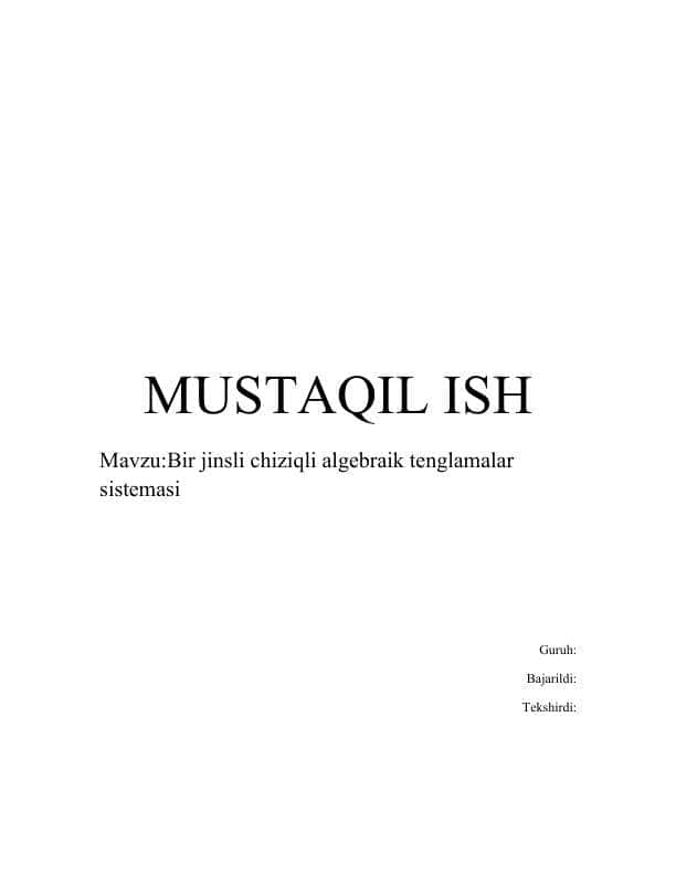 Bir jinsli chiziqli algebraik tenglamalar sistemasi