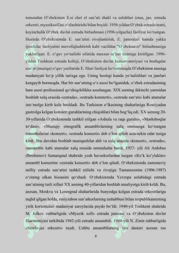 O’ZBEK MILLIY ESTRADA SAN’ATI KECHAVA BUGUN 8