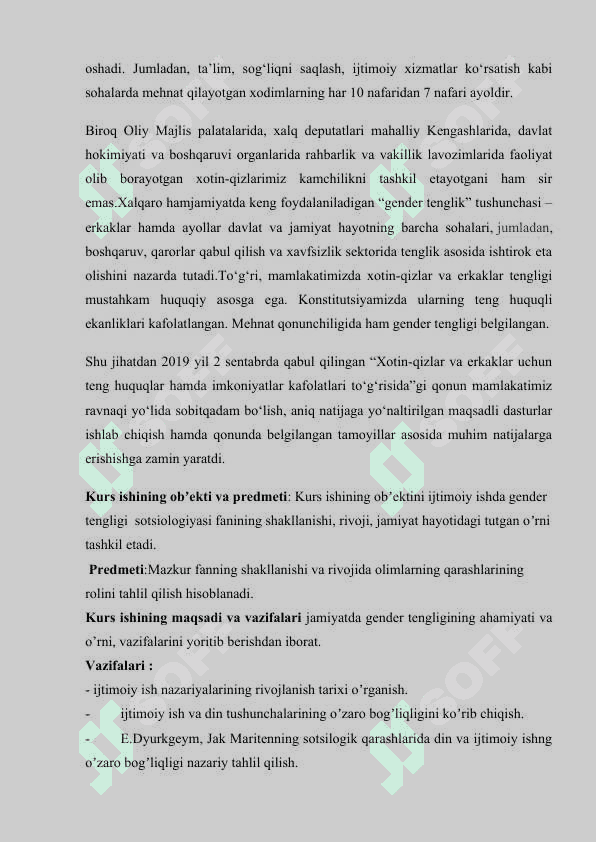 O’ZBEK JAMIYATIDAGI GENDER TENGLIGI RIVOJLANISHI ISTIQBOLLARI 4