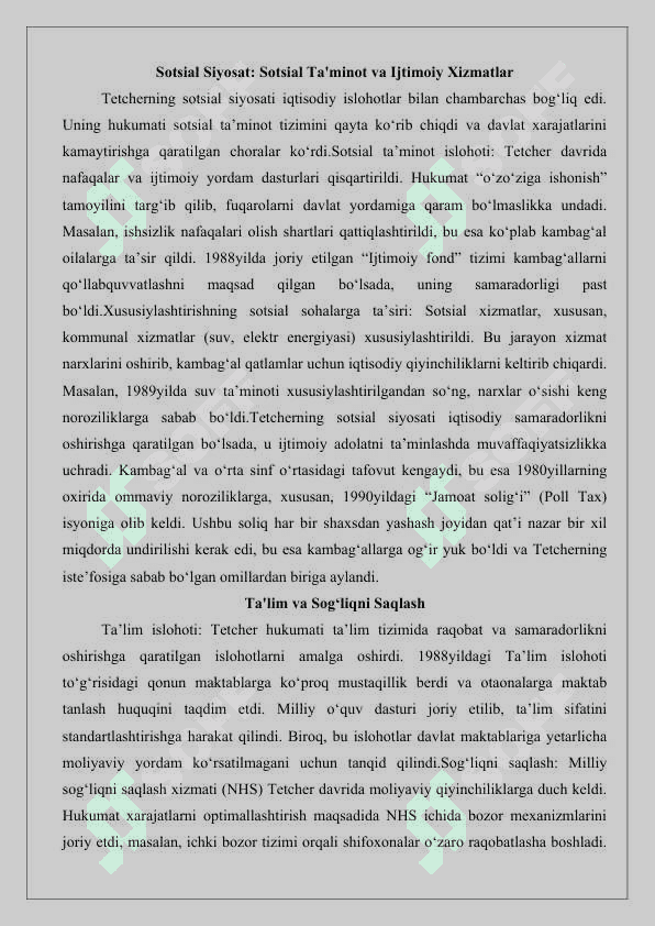 M.Tetcherning ichki va tashqi siyosati 25 4