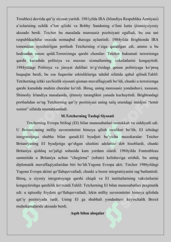 M.Tetcherning ichki va tashqi siyosati 25 6