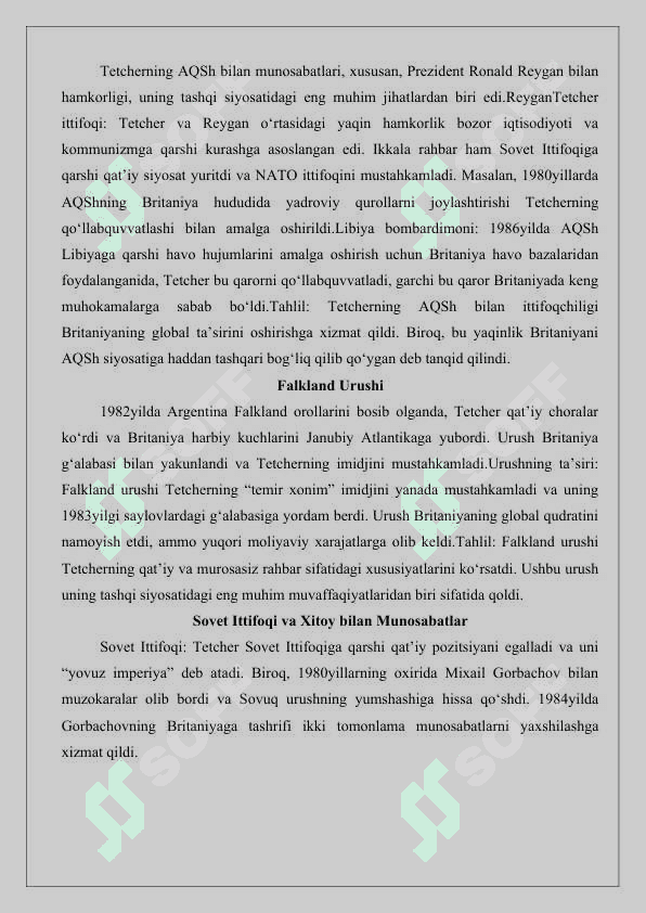 M.Tetcherning ichki va tashqi siyosati 25 7