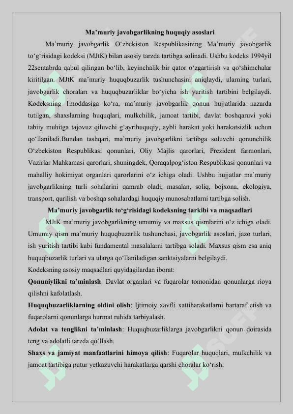 Ma’muriy javobgarlik to‘g‘risidagi qonun hujjatlari va uning prinsiplari.25 3