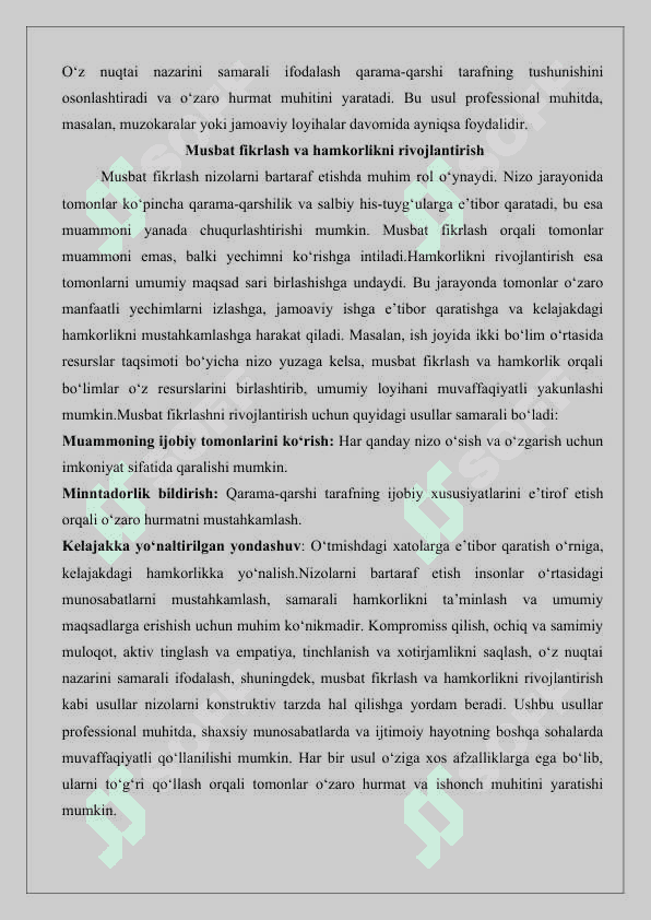 Shaxslaroro munosabatlarda vujudga kelgan nizolarni bartaraf etish usullari 25 8