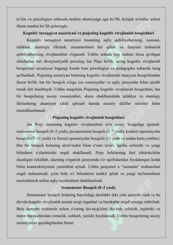 J.Piaje bo’yicha shaxs taraqqiyoti. 25 6