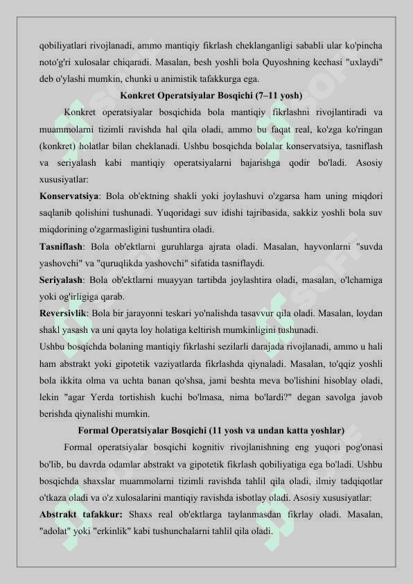 J.Piaje bo’yicha shaxs taraqqiyoti. 25 8