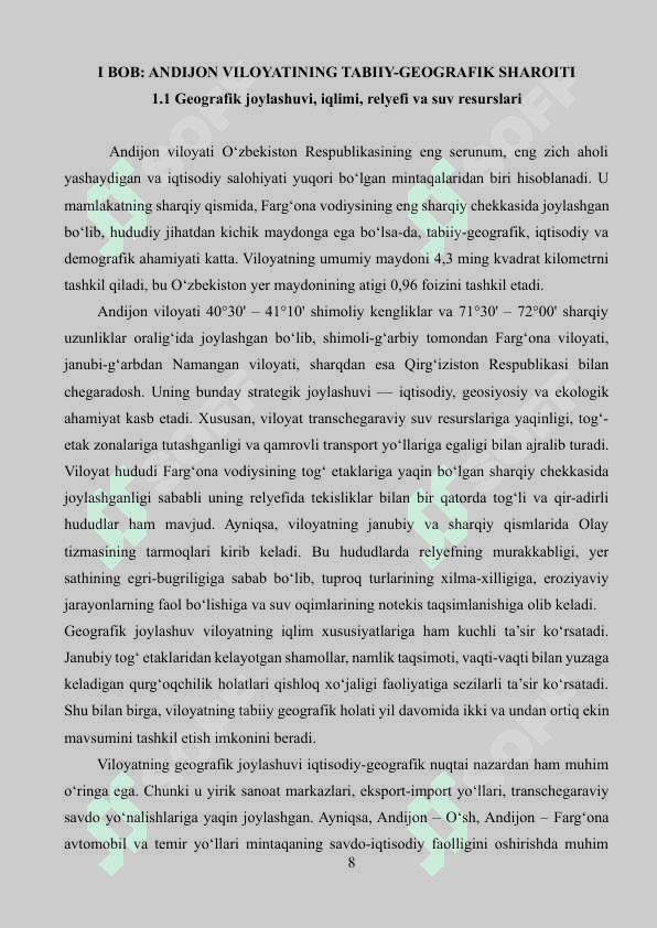 ANDIJON VILOYATI TUPROQLARIDAN  QISHLOQ XOʻJALIK MAQSADLARIDA FOYDALANISHNING IQTISODIY GEOGRAFIK TAHLILI 8