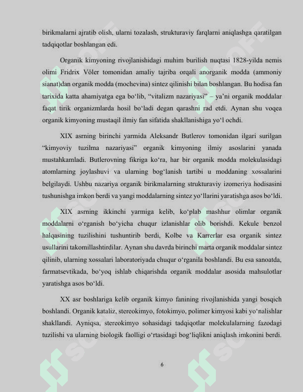 Organik kimyoning rivojlanish tarixi 6