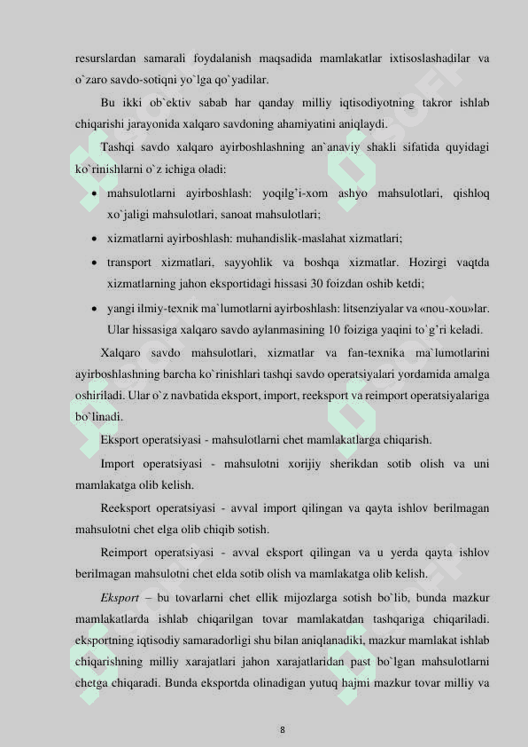 “XALQARO SAVDO NAZARIYALARI” 8