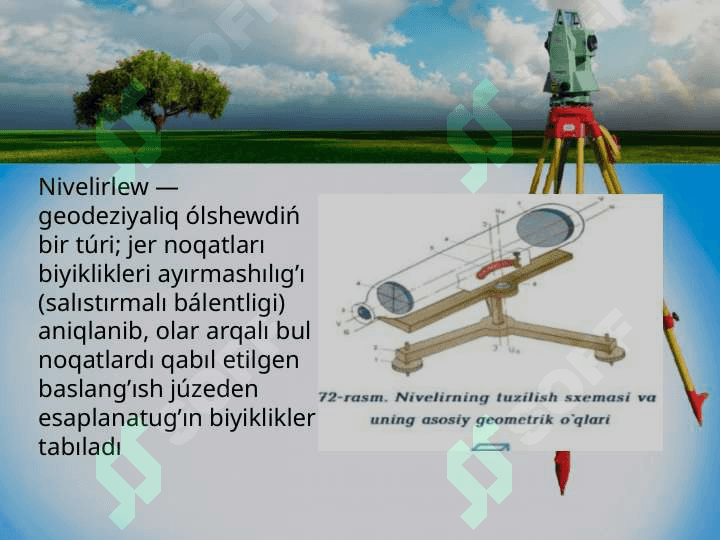 Elektron nivelirlerdin' du'zilisi, tekseriliwi  ha'm onda  o'lshew jumislarin  orinlaw. Nivelir reyka du'zilisin u'yreniw 5