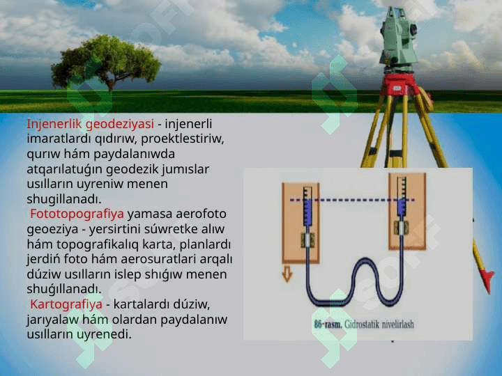 Elektron nivelirlerdin' du'zilisi, tekseriliwi  ha'm onda  o'lshew jumislarin  orinlaw. Nivelir reyka du'zilisin u'yreniw 7