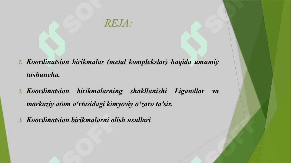 KORDINATSION BIRIKMALARNING OLINISHI VA KIMYOVIY XOSSALARI 2