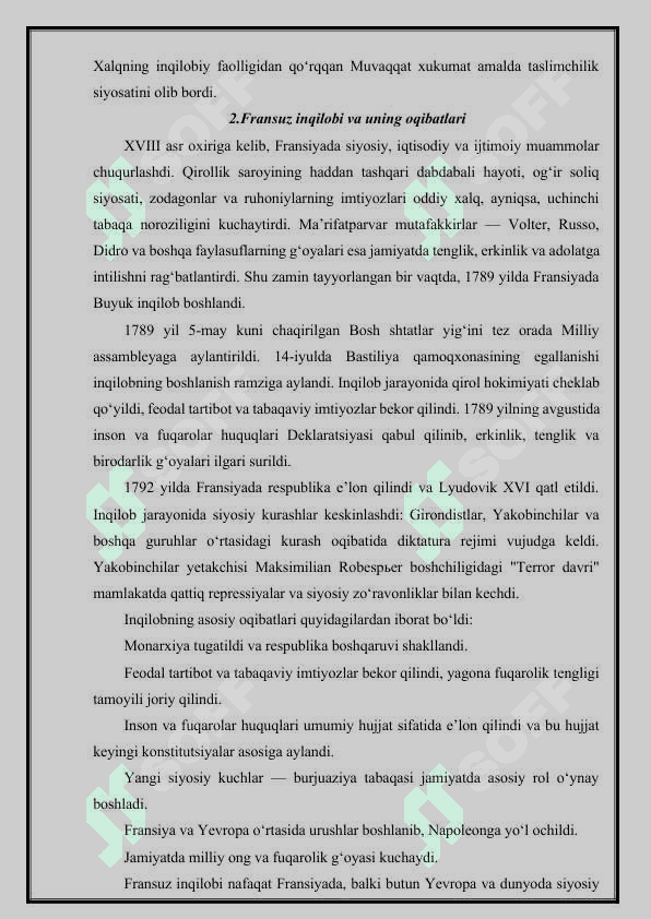 YANGI DAVRDA FRANSIYA TARIXIY RIVOJLANISHNING VOQEA VA JARAYONLARI 7