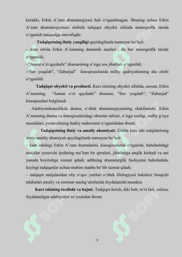 Hozirgi o'zbek adabiyotida drama janrining o'ziga xos xususiyatlari (Erkin A’zam dramalari misolida) 5